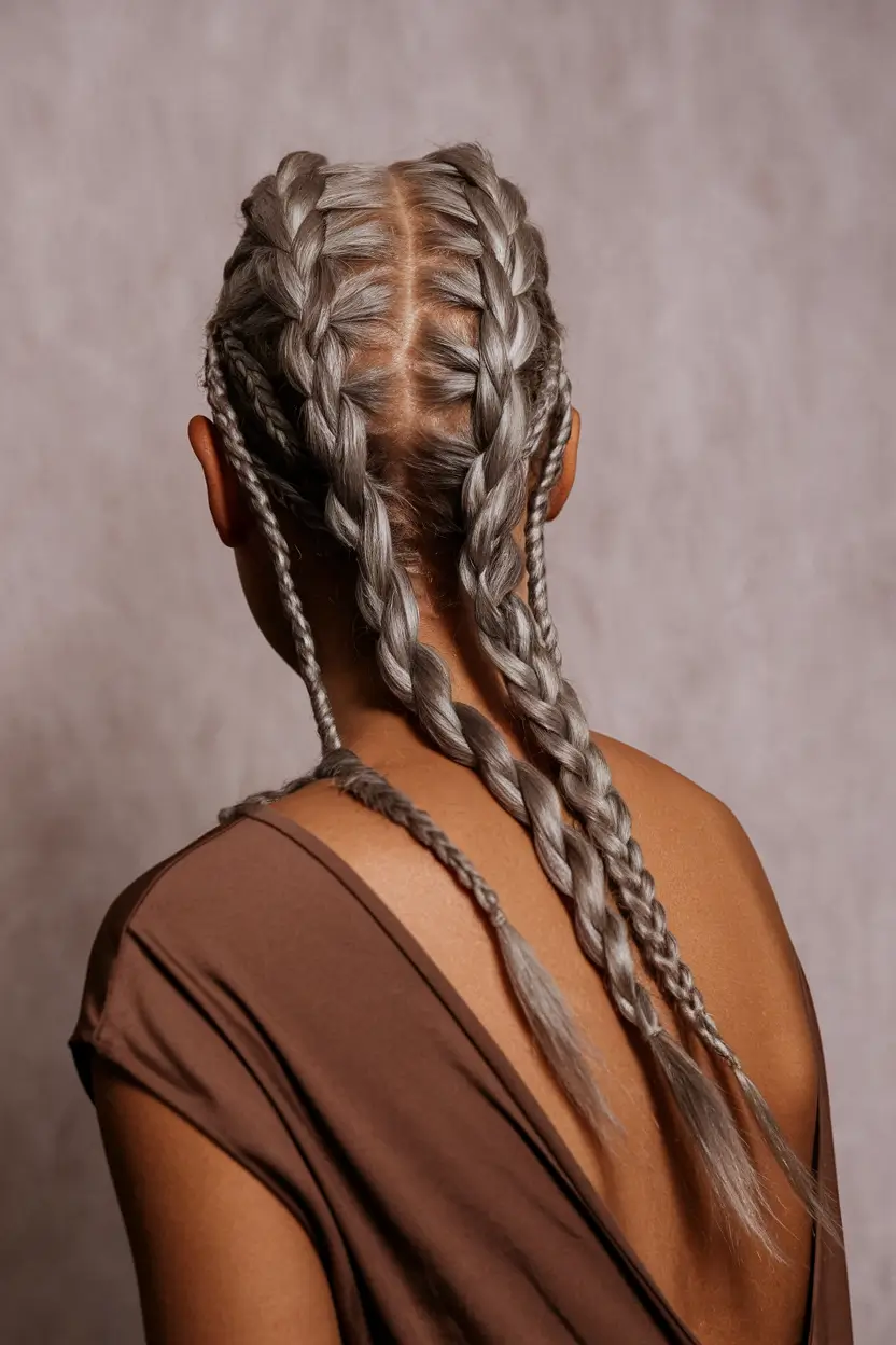 fun fall hair colors 2025 Steel Gray Braids That Mean Business