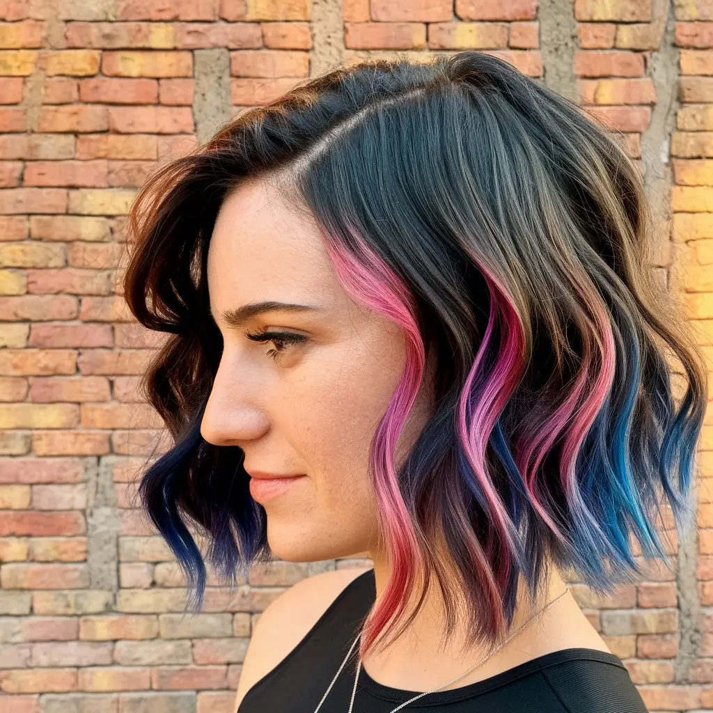 fun fall hair colors short haircuts Peekaboo Rose and Sapphire Bob