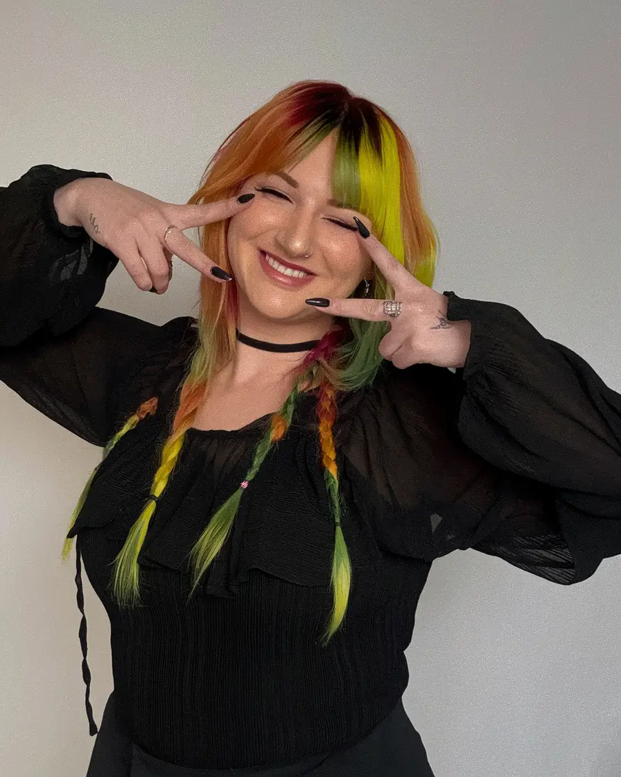 fun fall hair colors for blondes short Spicy Citrus Split-Dye with Braids