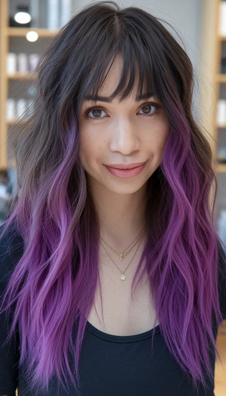 fun fall hair colors purple Plum Dip-Dye with Soft Fringe