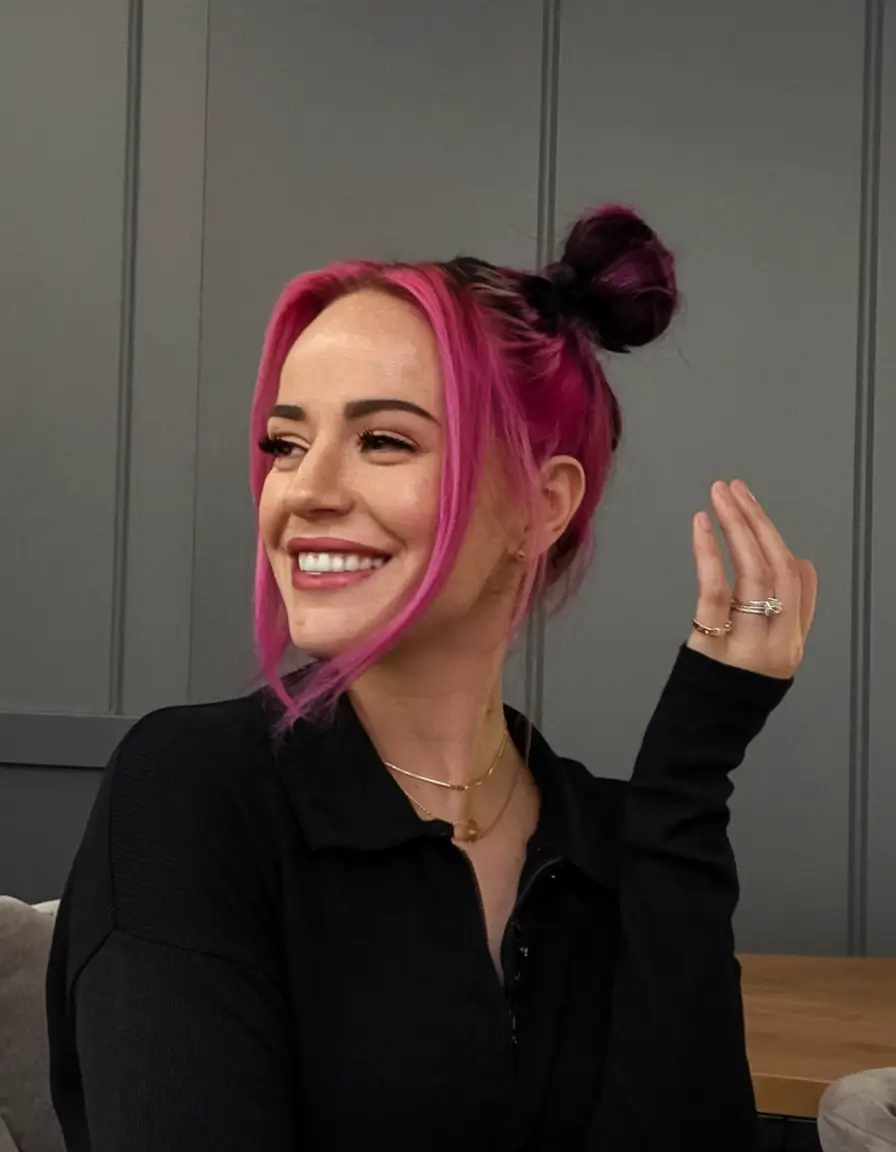 fun fall hair colors short hair Fuchsia Space Buns with Money Piece