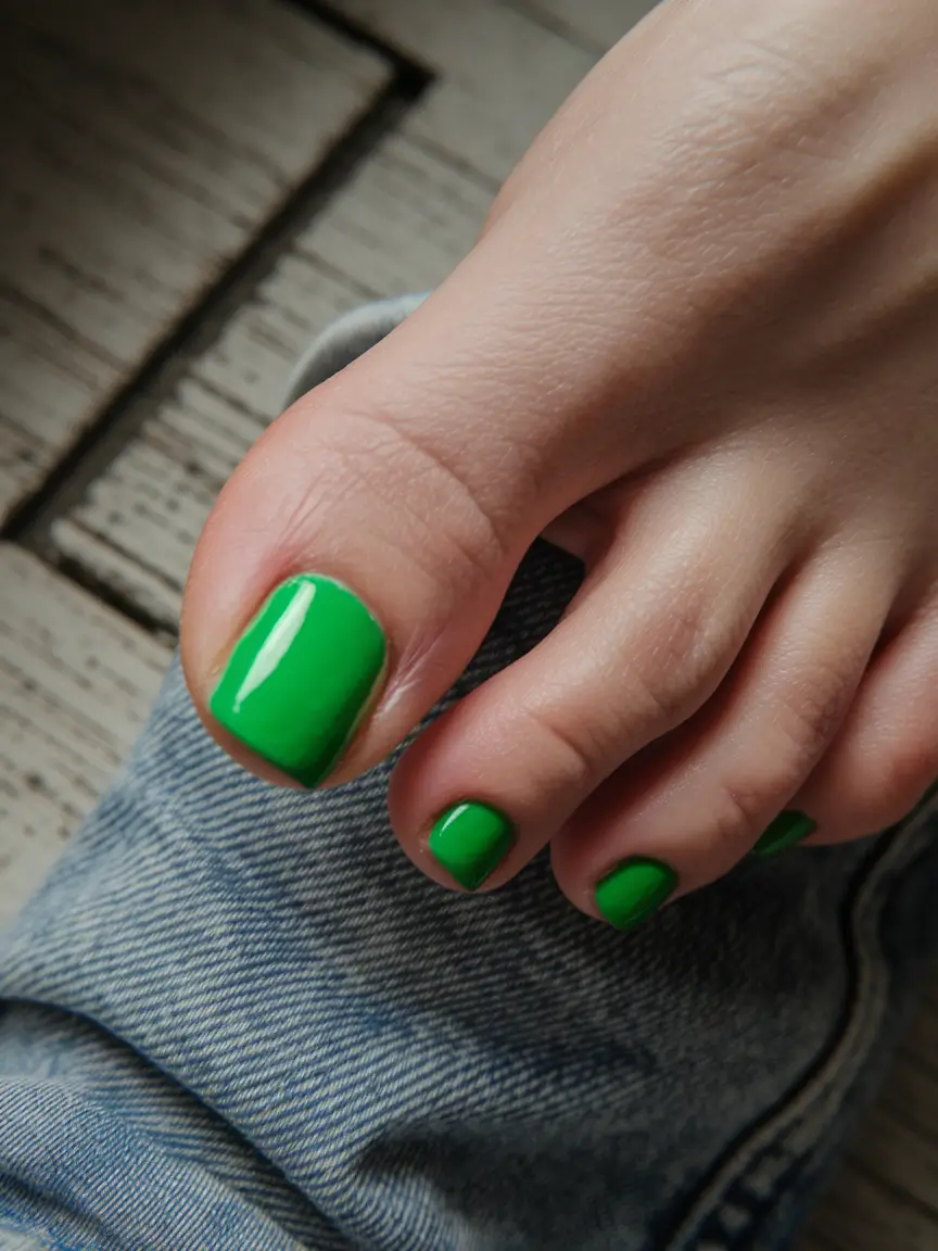 Pretty Toe Nail Ideas for September 2025+Bright Leaf-Green Pop
