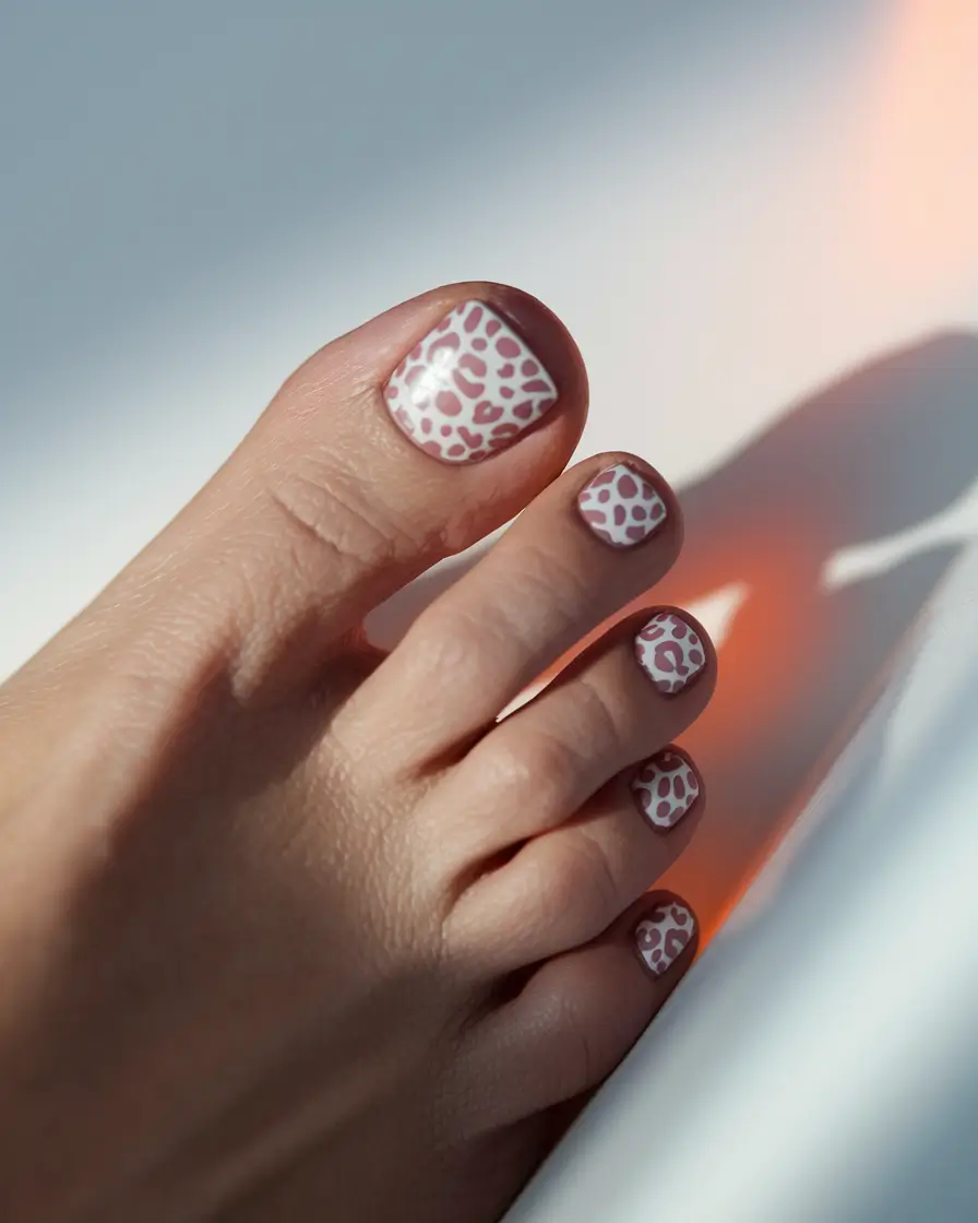 Pretty Toe Nail Ideas for September 2025+Pale Mauve Leopard Art