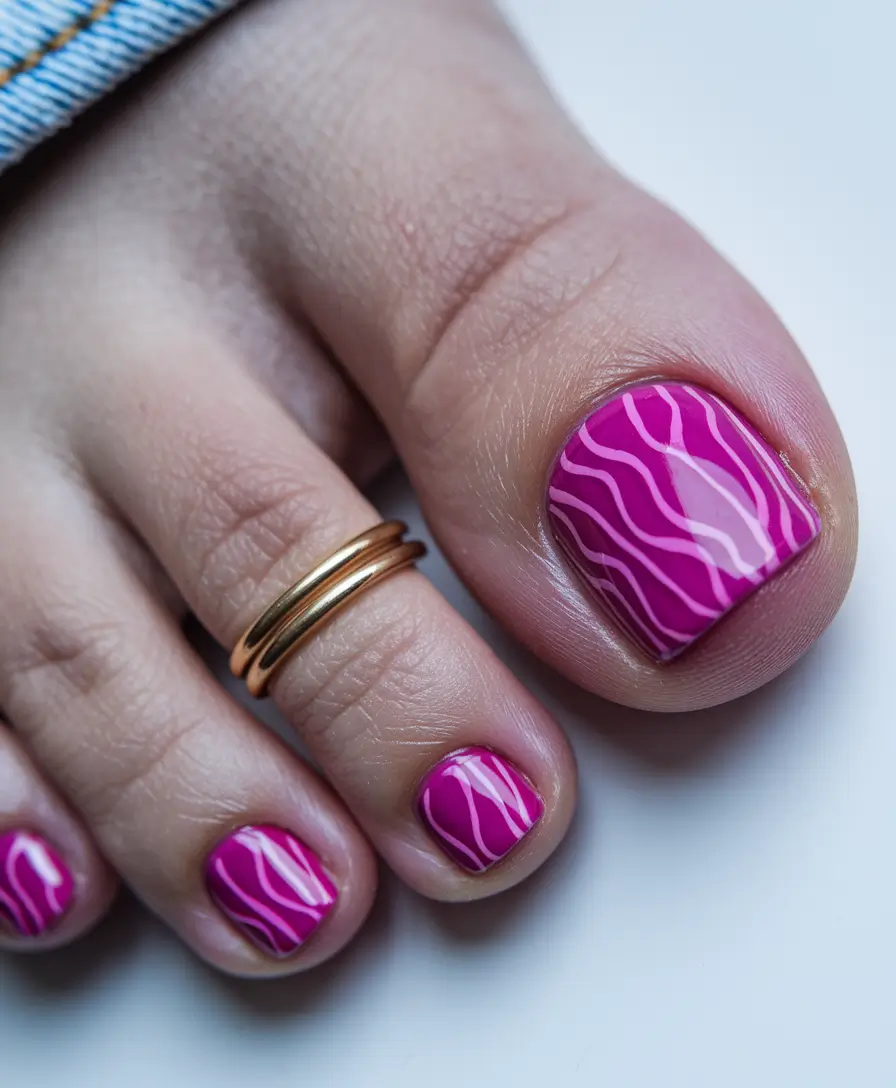 Pretty Toe Nail Ideas for September 2025 - Hot Magenta Waves with a Y2K Twist