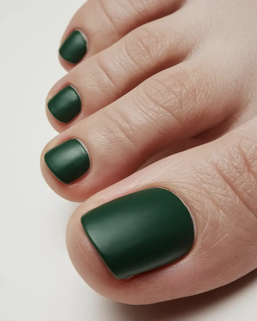 Pretty Toe Nail Ideas for September 2025+Matte Forest Green Minimalism