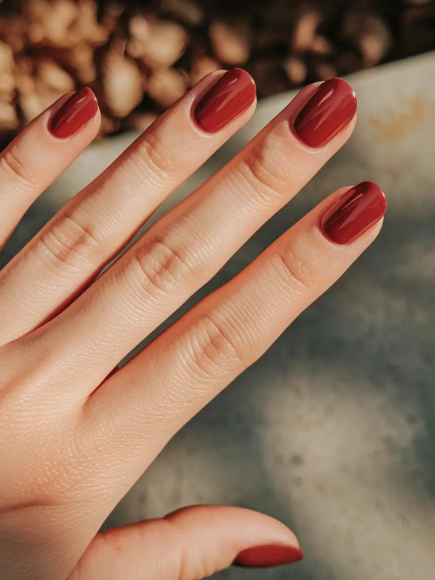 short fall nails 2025 Cinnamon Red for Classic Fall Mood