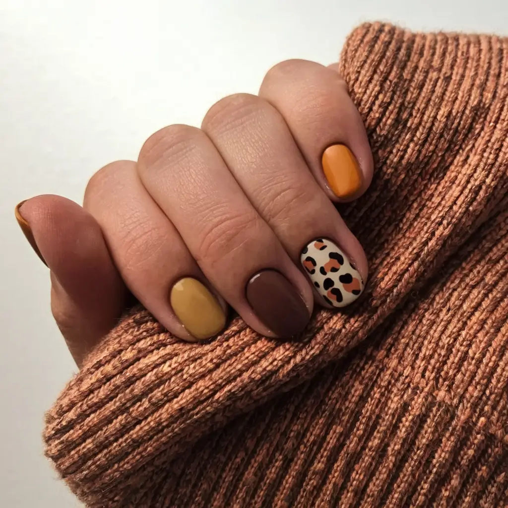 short fall nails trendy Rust Tones and Leopard Energy