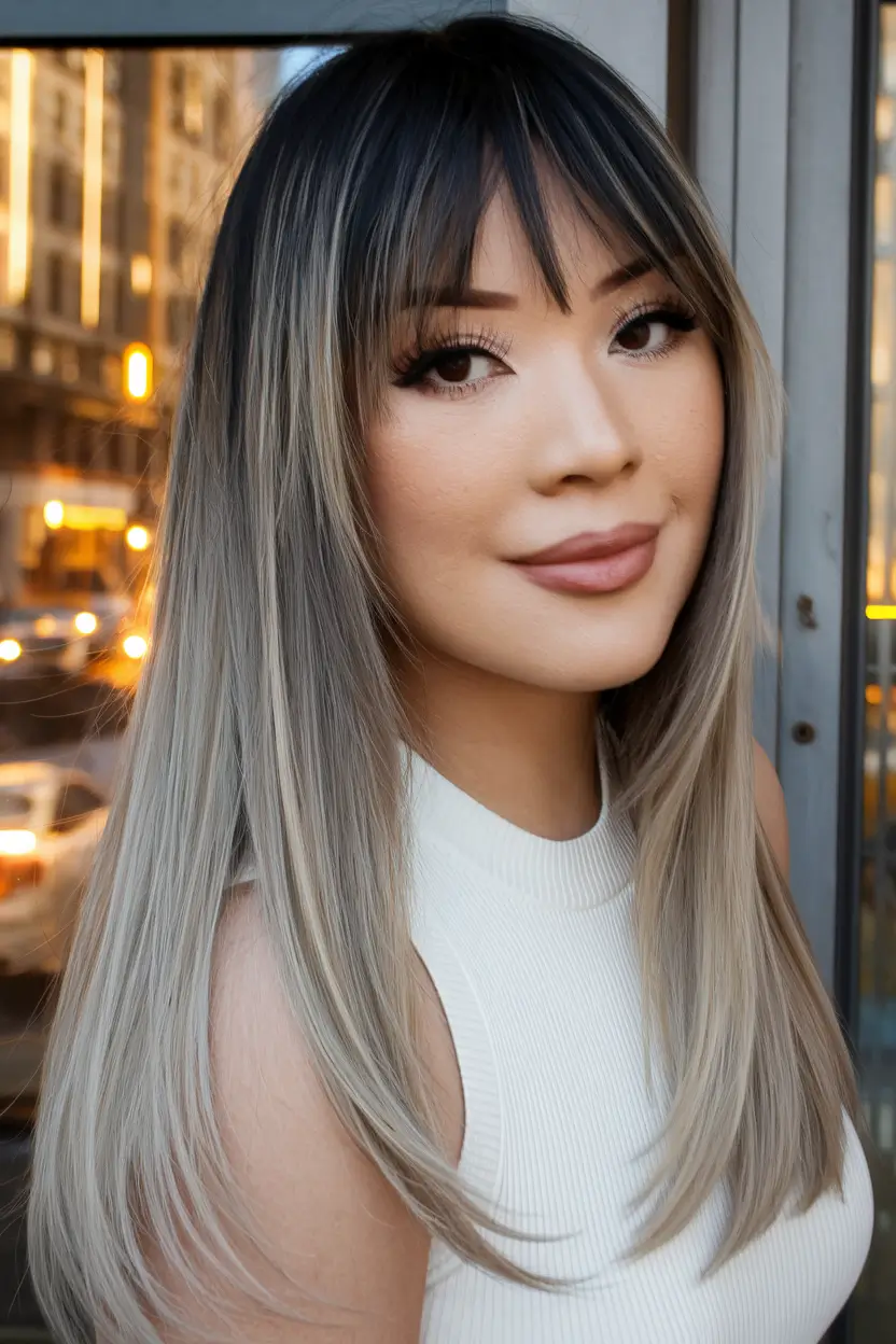 Soft Autumn Haircuts for 2025 Ash Blonde with Curtain Bangs & Shadow Root
