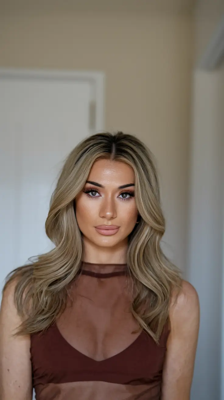 autumn haircuts 2025 Middle Part Glam With a Cozy Glow