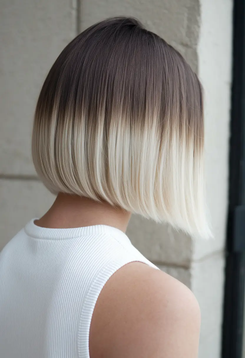 fall hair color ideas black hair Chic Mocha-to-Icy Blonde Ombre Bob
