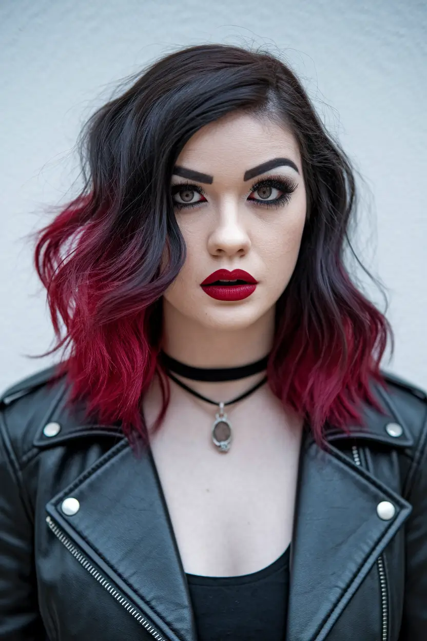 fall color hair ideas for black women locs Crimson Dip-Dyed Lob with Darkened Roots