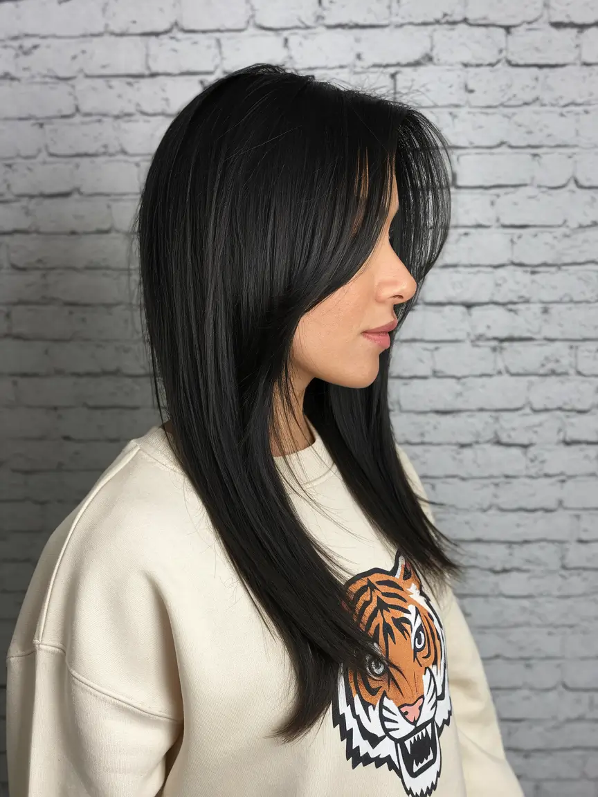 fall color hair ideas for black women natural Mid-Length Curtain Layers with Sleek Silhouette