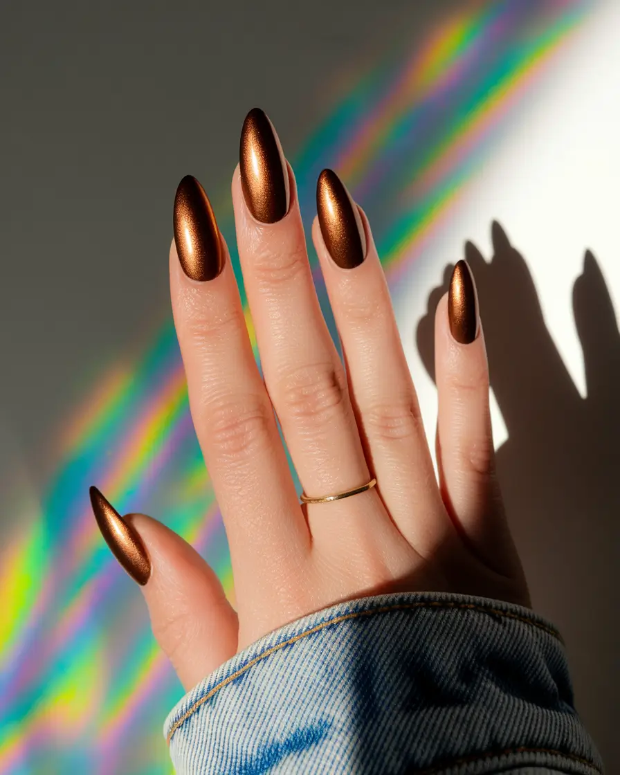 fall almond nails Molten Bronze Energy