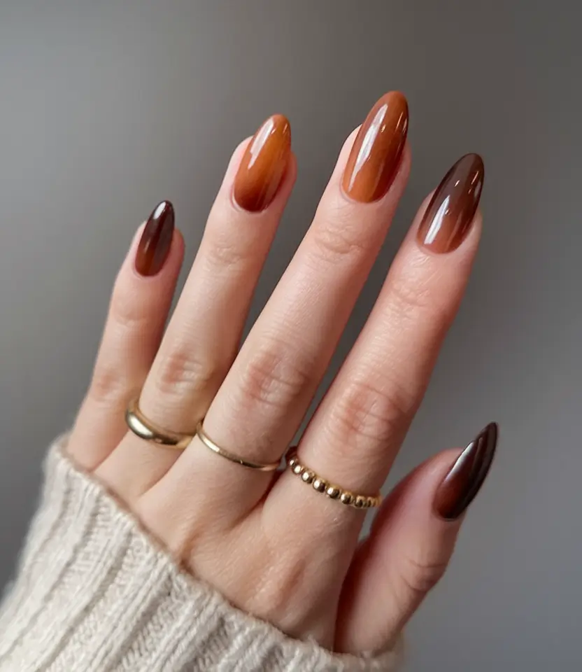 fall almond nails Toffee Ombre Gradient