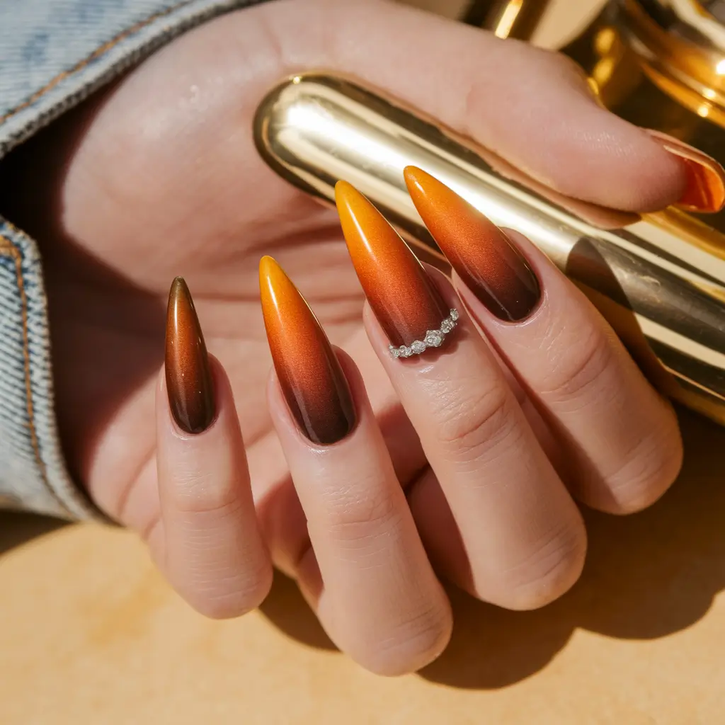 fall almond nails Sunset Flame Gradient