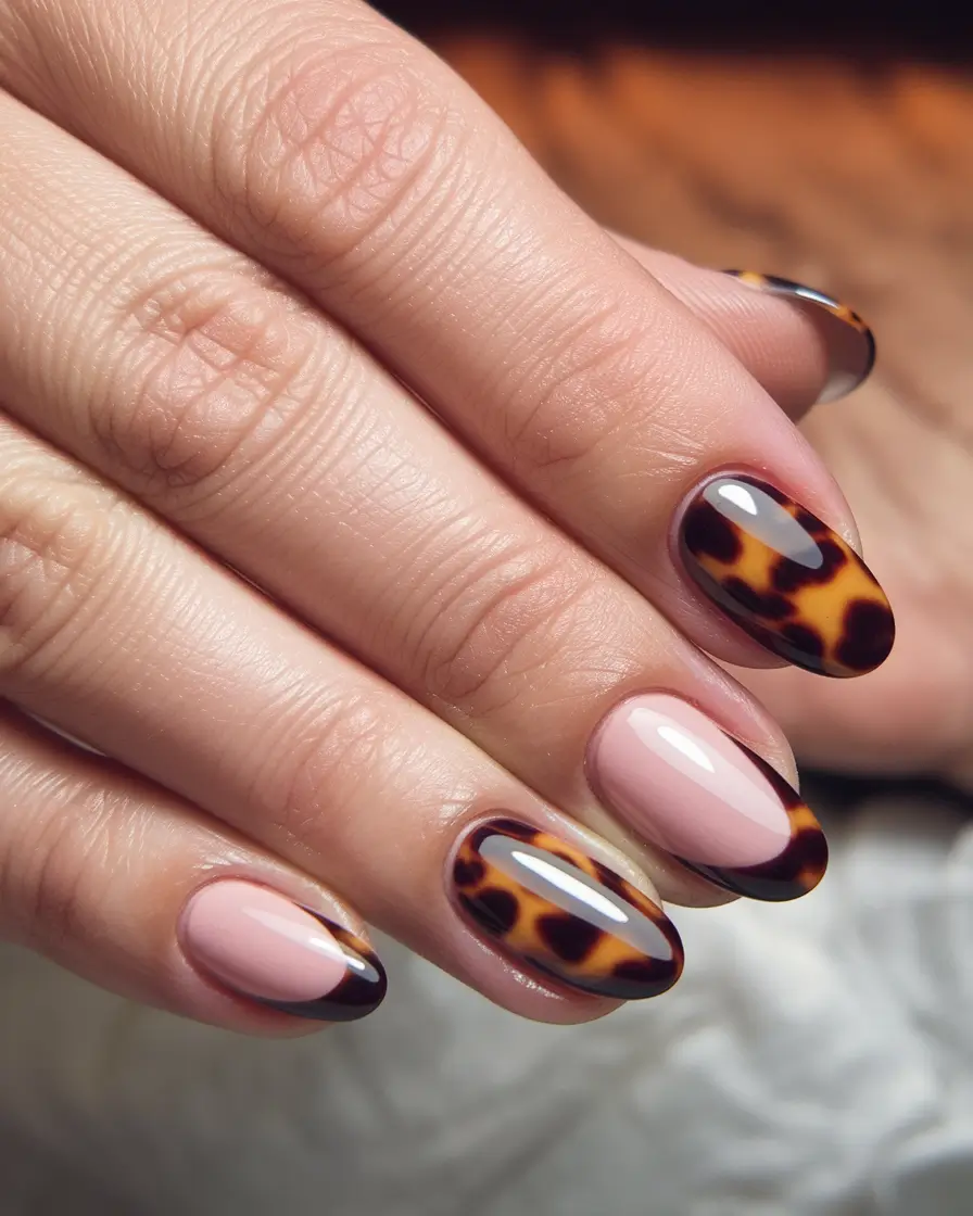 fall almond nails ideas french tip Leopard French Twist with Nude Elegance
