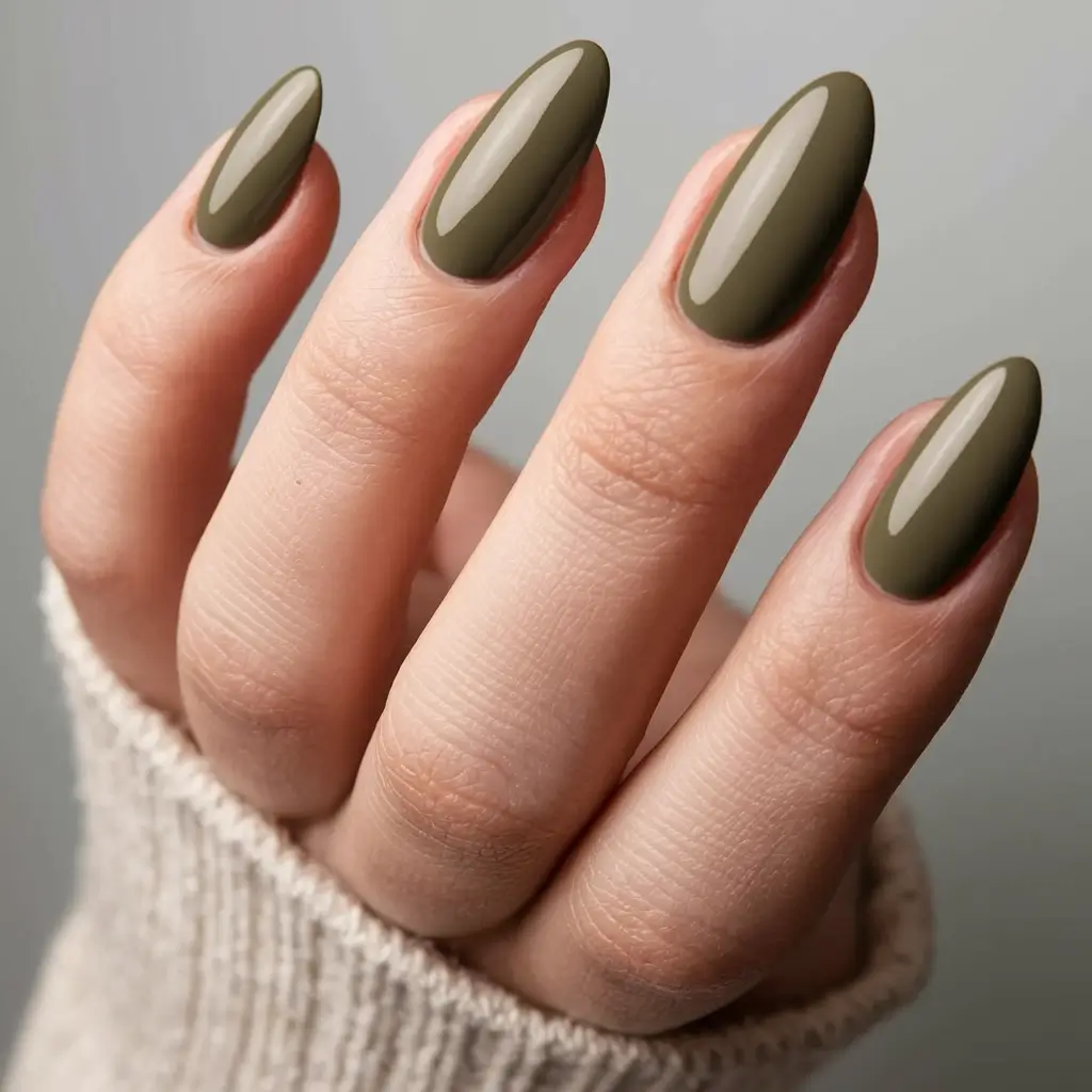fall almond nails ideas green Earthy Olive for Minimal Fall Mood