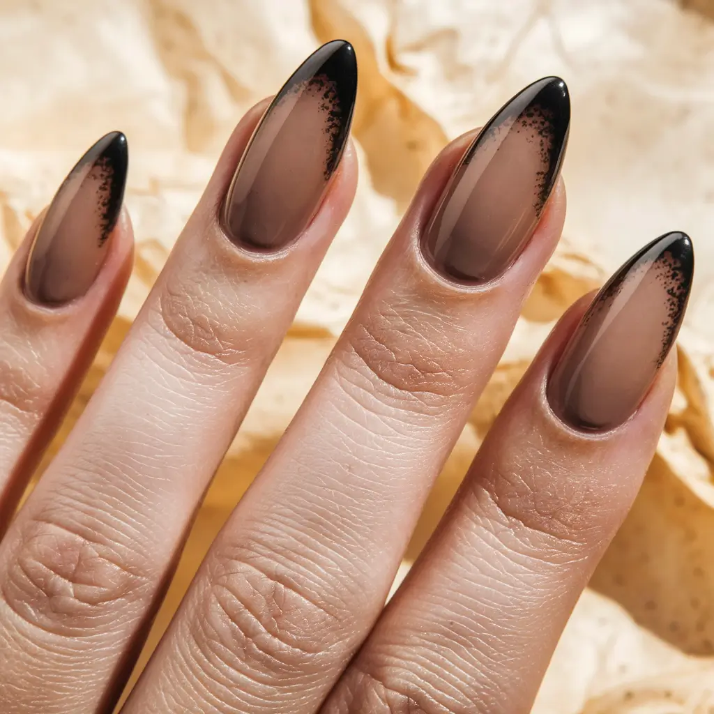 fall almond nails ideas french tip Black Burnt Tips for a Moody French Revival