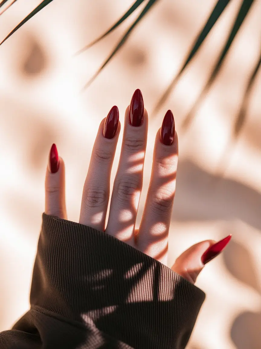 fall almond nails Deep Cranberry Allure