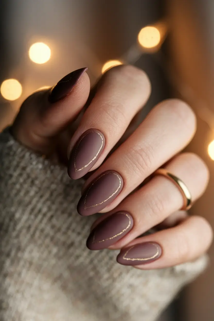 fall almond nails Matte Mocha with Gold Whisper