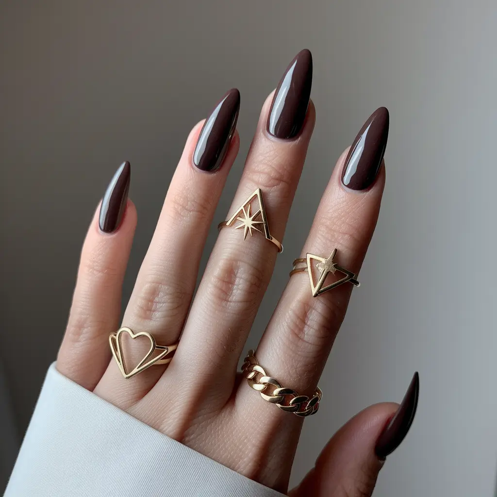 fall almond nails Liquid Espresso Drama