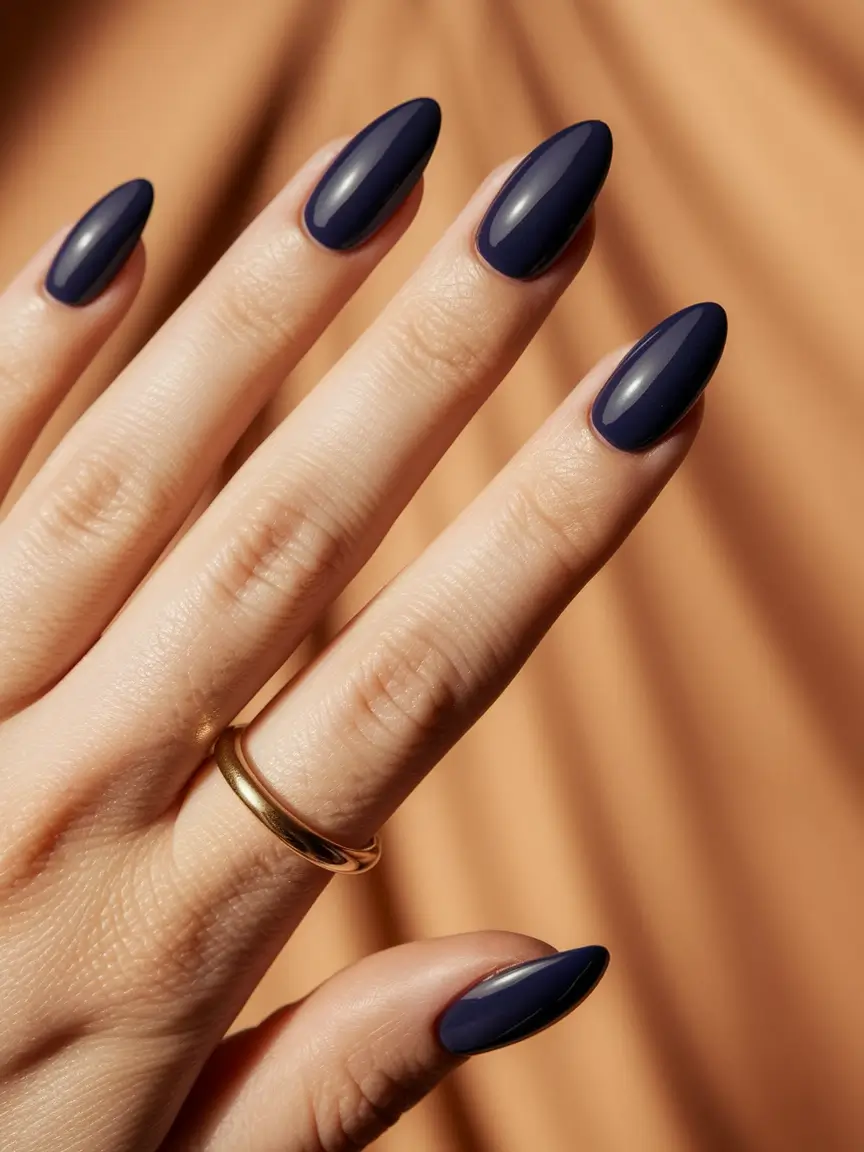 fall almond nails Midnight Blue Minimalism