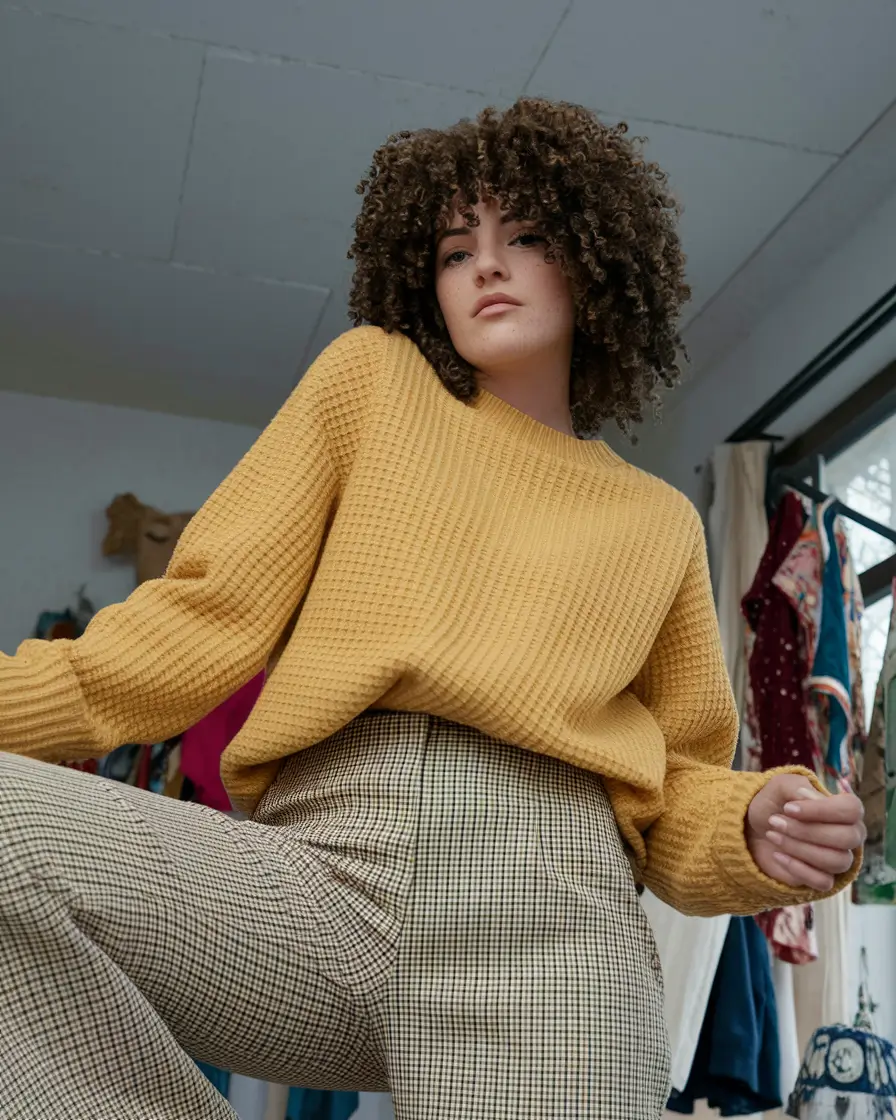 fall sweater outfits 2025 Sun-Baked Yellow & Retro Check