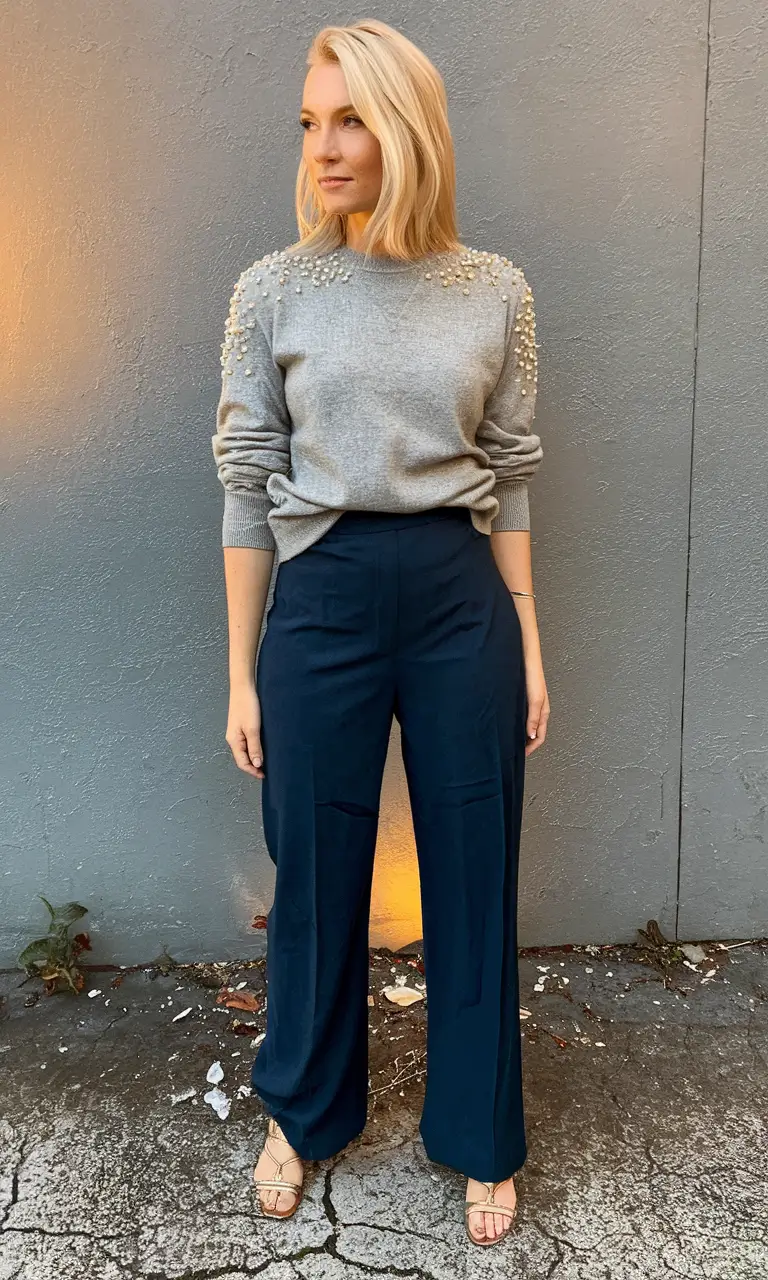 fall sweater outfits 2025 Elegant Pearls & Modern Power Trousers