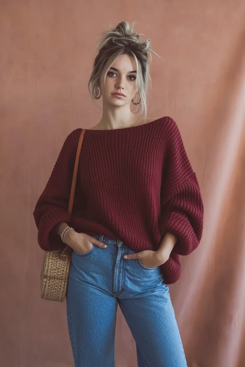 fall sweater outfits 2025 Wine Red with That French Girl Ease