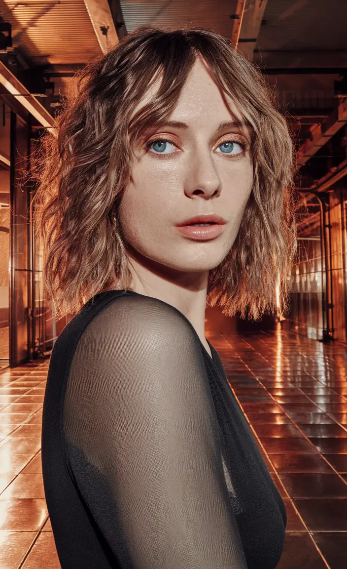 chocolate dark brown balayage highlights Amber Textured Bob with Smoky Dimension