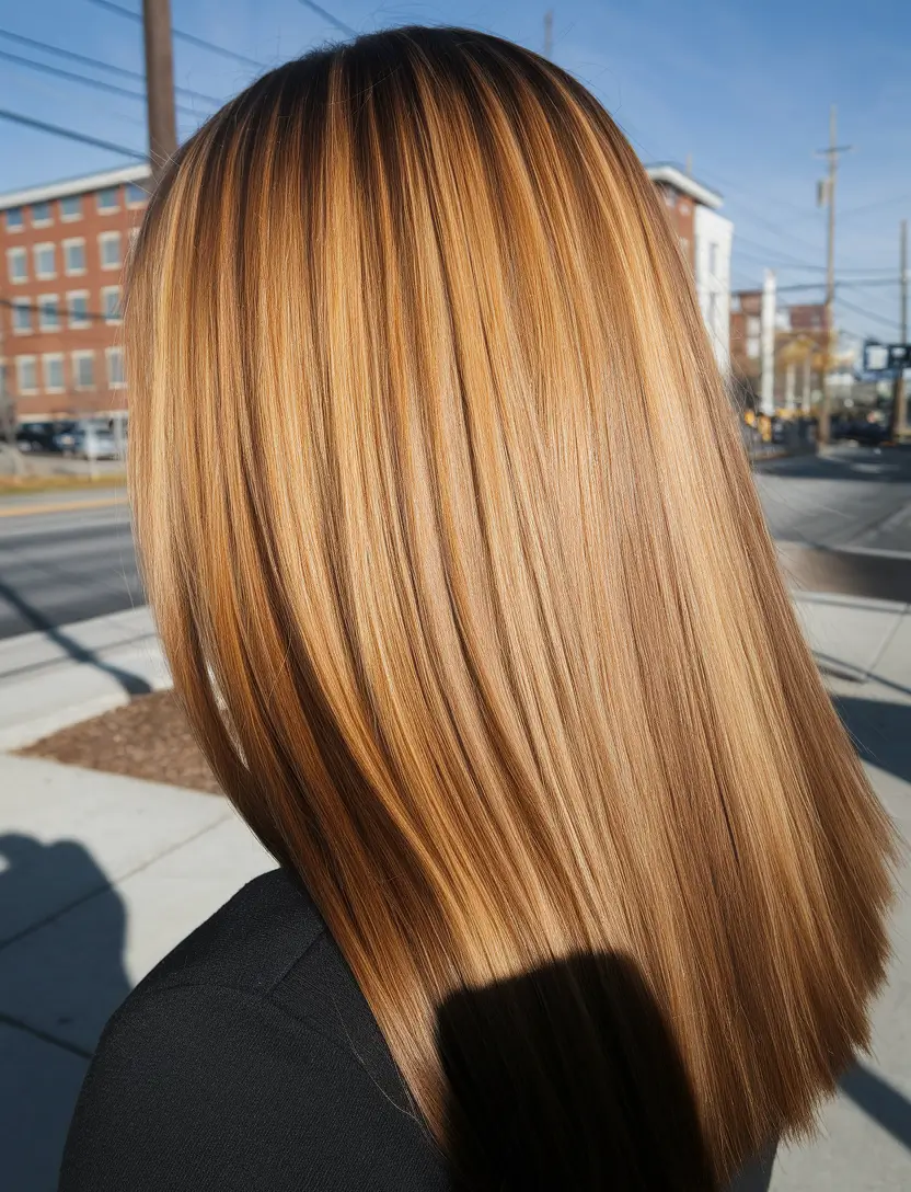 caramel autumn hair colors Glossy Straight Lengths with Auburn Honey Shine