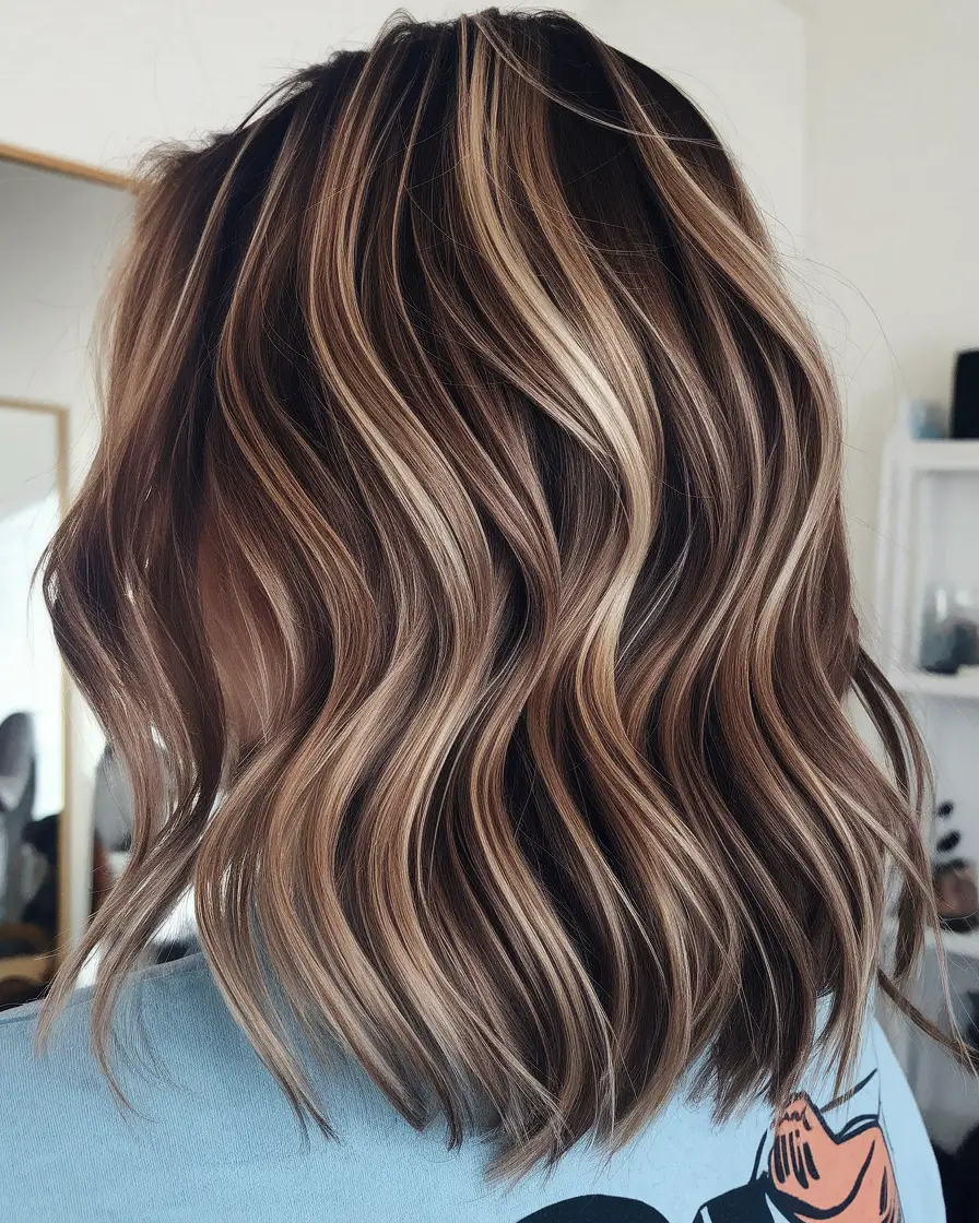 chocolate brown hair colors with highlights caramel Chocolate-Cream Balayage with Dimensional Ribbons