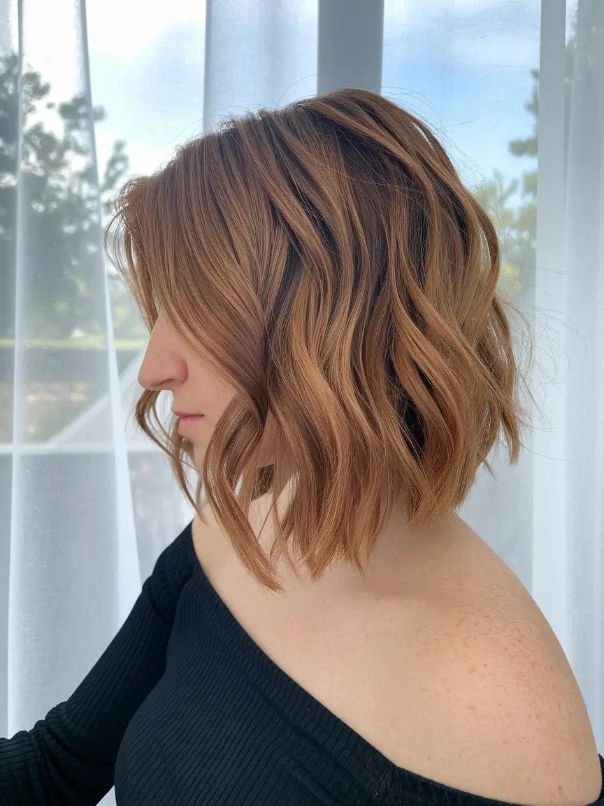 caramel autumn hair colors Toasted Cinnamon Bob with Soft Texture