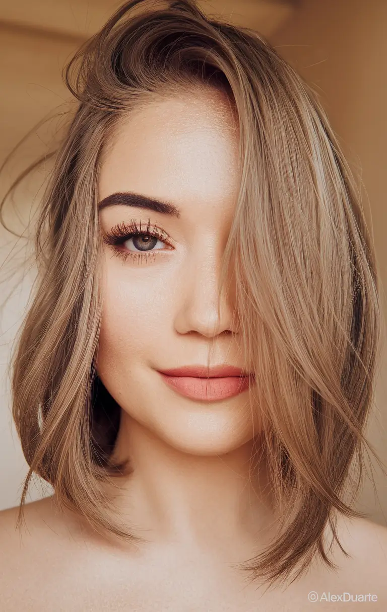 caramel blonde hair colors Beige-Caramel Lob with French Chic Energy