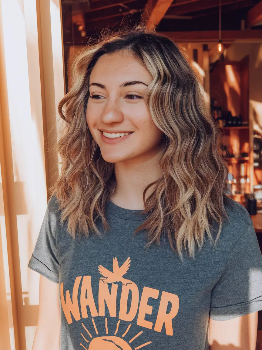 highlights and lowlights blonde balayage Rooted Blonde Waves with Sunlit Glow