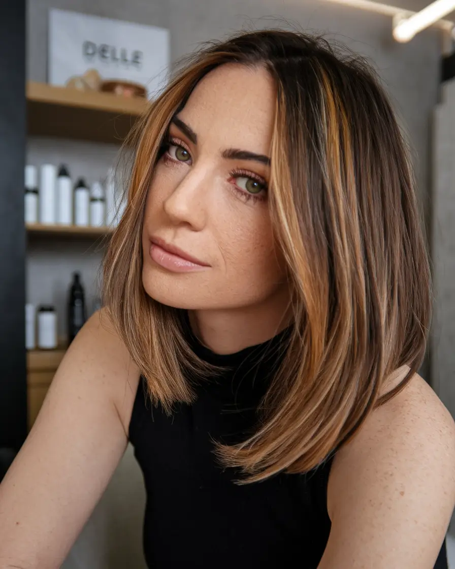 caramel hair colors with highlights Golden Maple Blend with Face-Framing Light