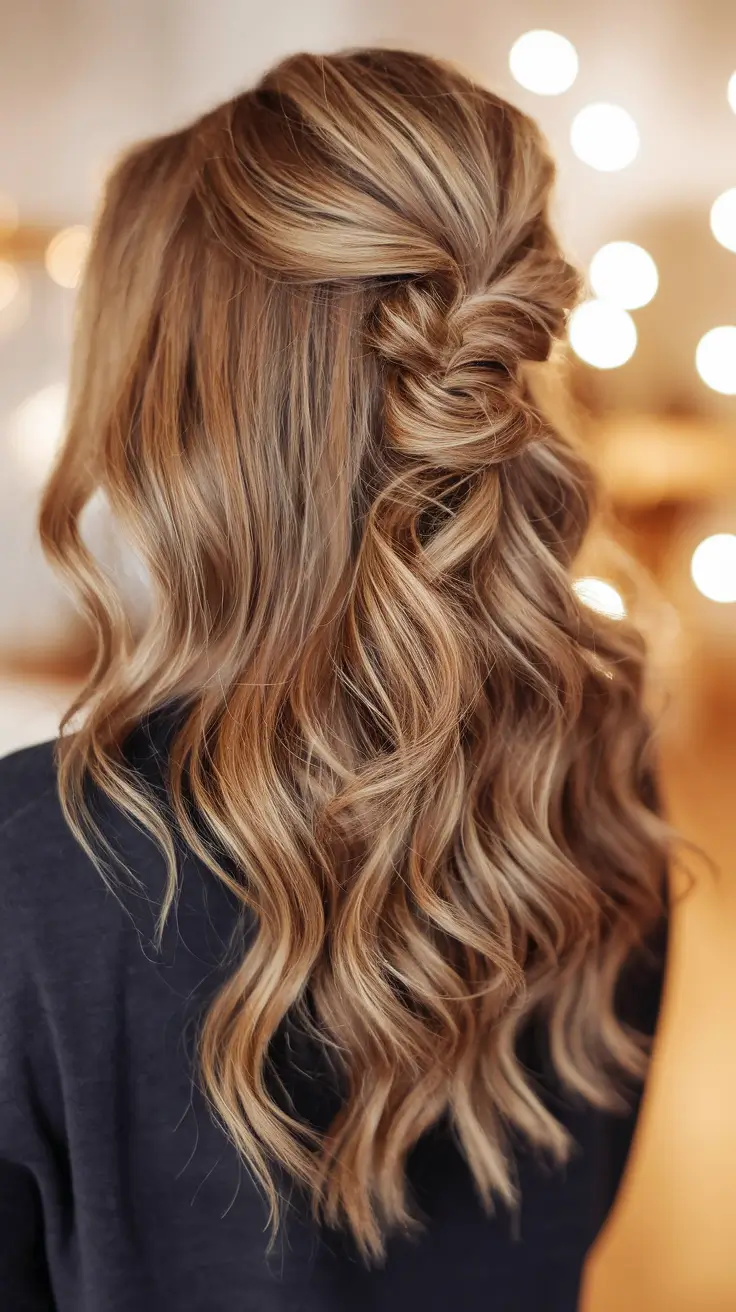 caramel autumn hair colors Cinnamon Cream Curls with Romantic Half-Up