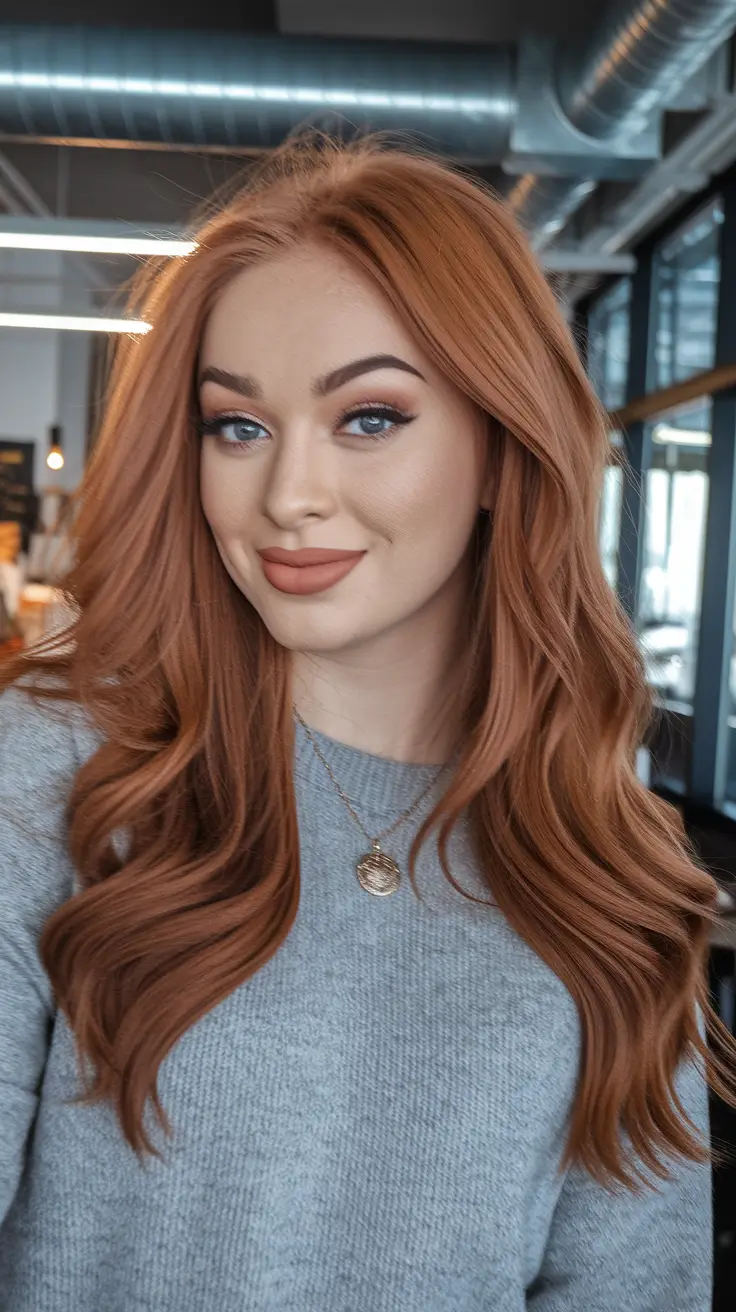 dark auburn Rusty Rose Gold with Flowy Auburn Waves