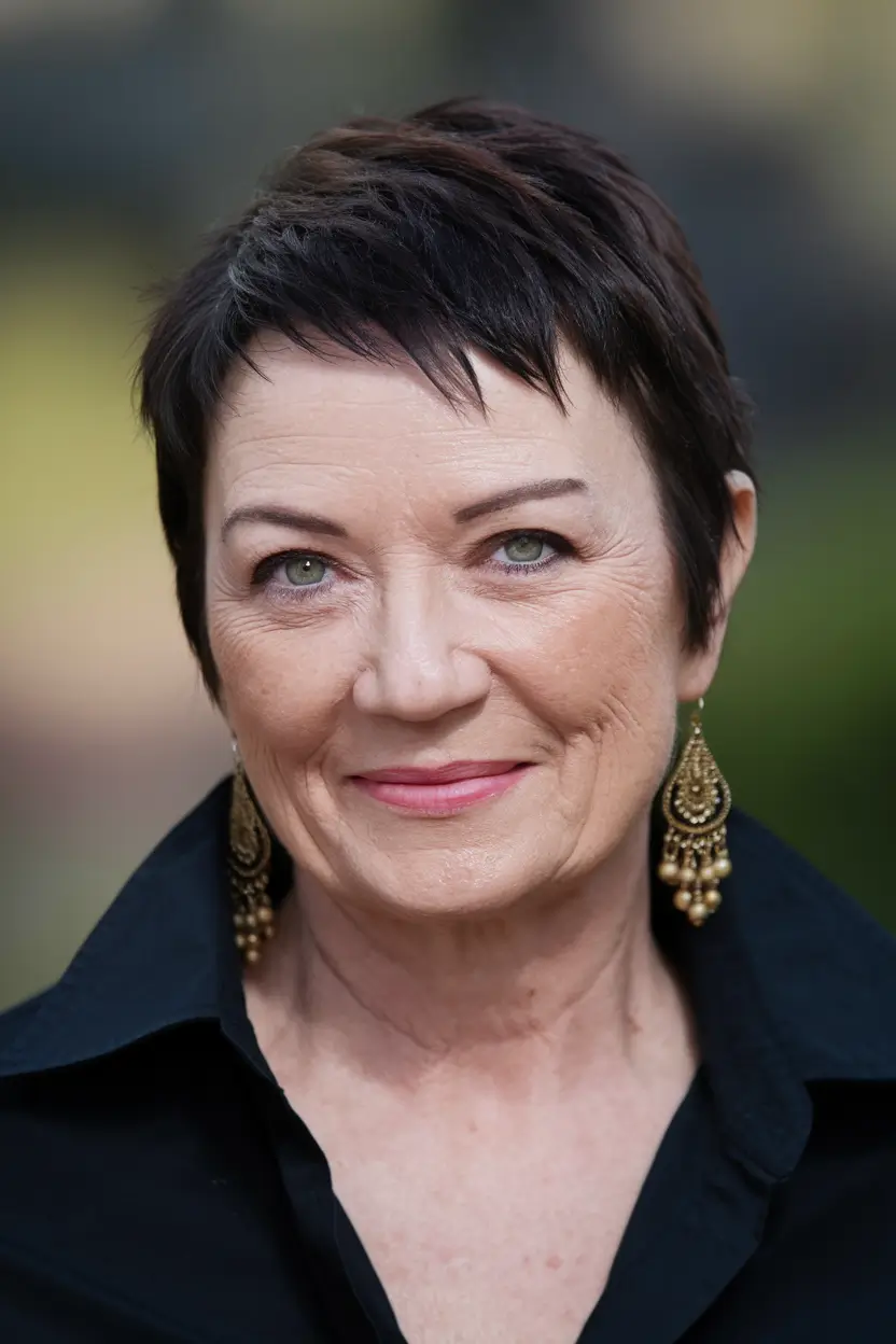 Fall haircuts for women over 50 Ultra Short Pixie with Edge and Sophistication