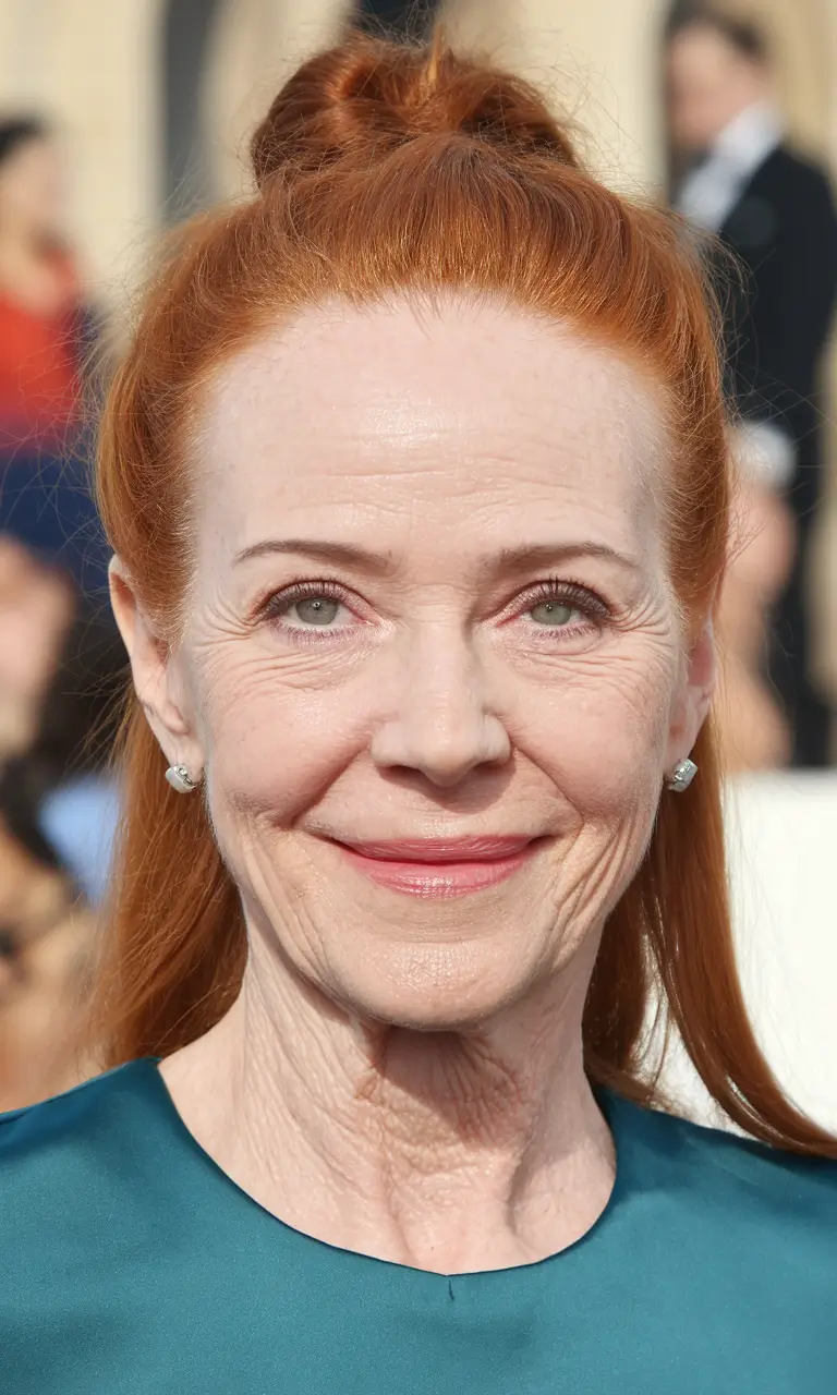 Fall haircuts for women over 50 Polished Half-Up Red Statement Style