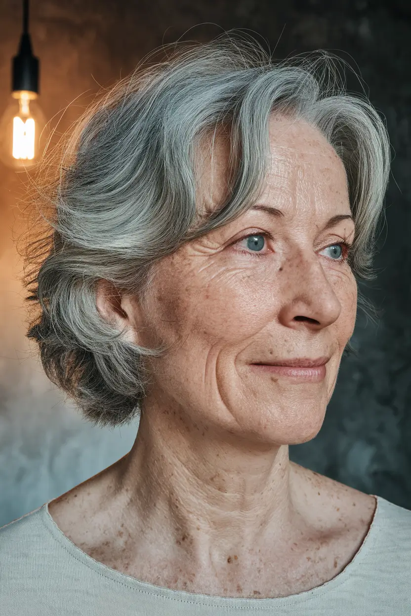 Fall haircuts for women over 50 Natural Grey Waves with Soft Flow