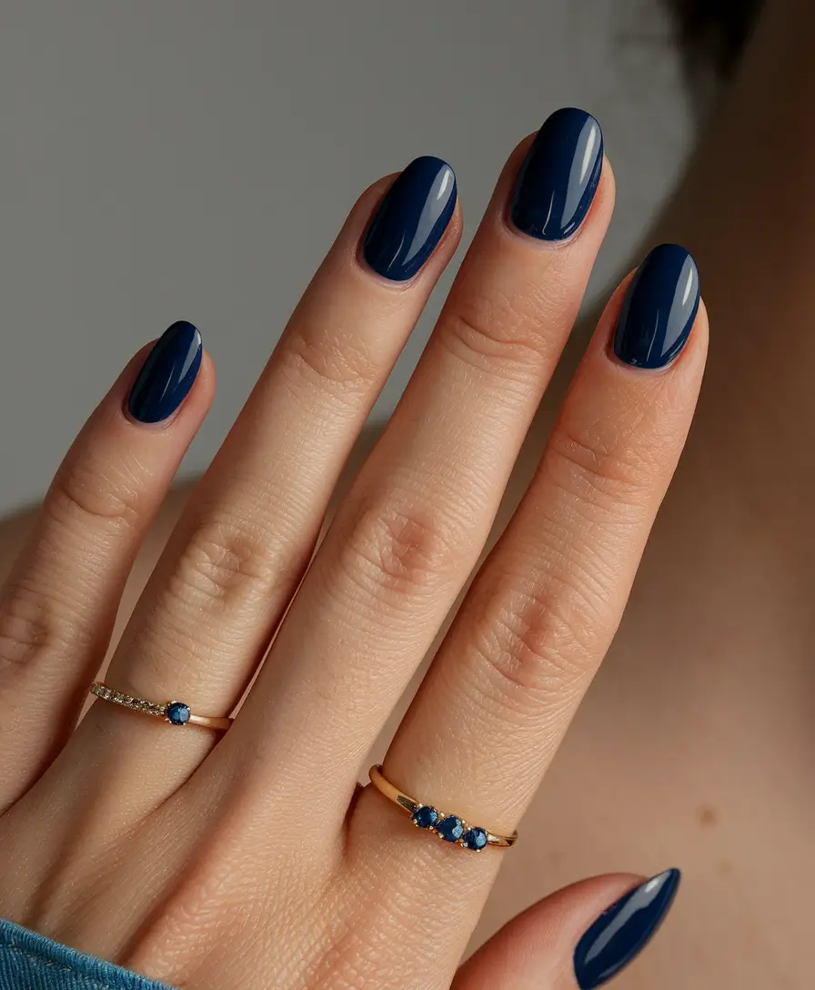 fall color nails 2025+Midnight Navy with a Jewel-Like Finish