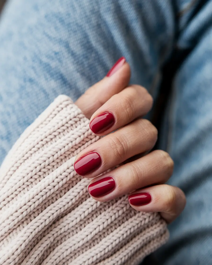 fall color nails 2025+Cranberry Red Classic with Fall Energy