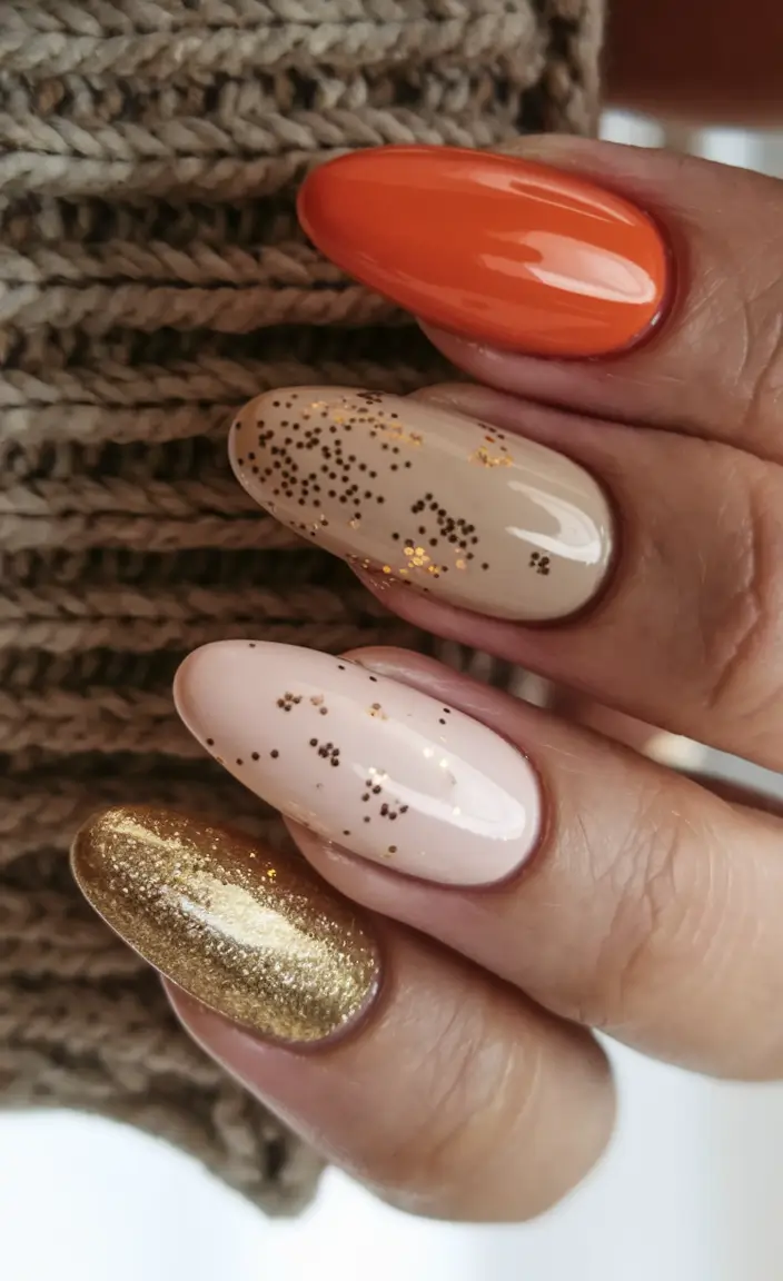 fall color nails autumn with glitter+Autumn Spice with a Hint of Glitter Rain