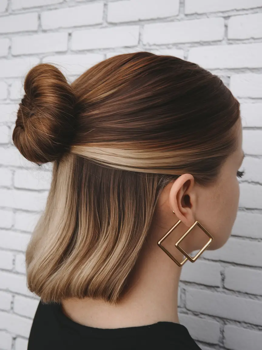 fall-brunette-hair-color-balayage-money-piece-edgy-two-toned-bob