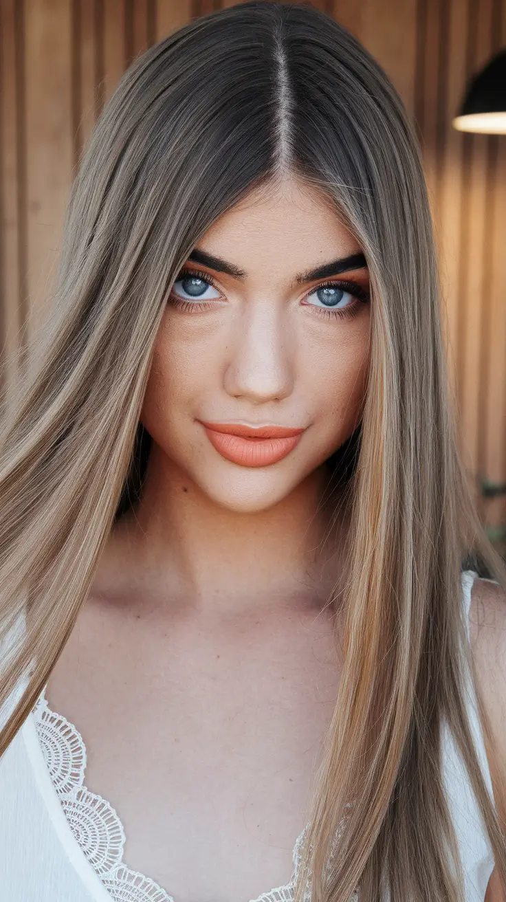 fall-brunette-hair-color-straight-beige-highlights