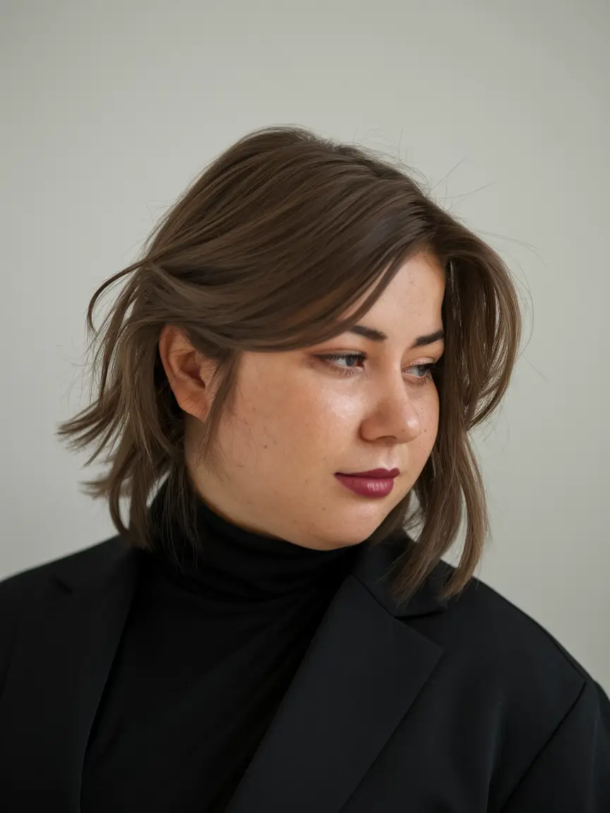 fall haircuts chubby face Layered Ends with Soft Curtain Bangs