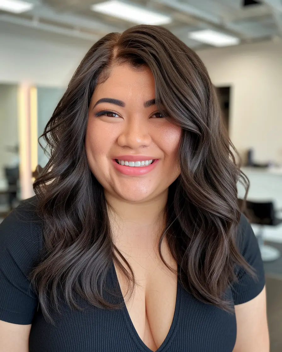fall haircuts chubby face Long Wavy Layers with Side Part