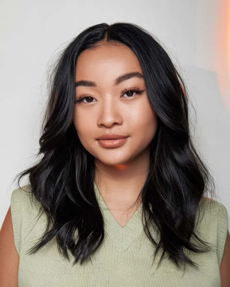 fall haircuts chubby face Minimalist Long Waves with Center Part