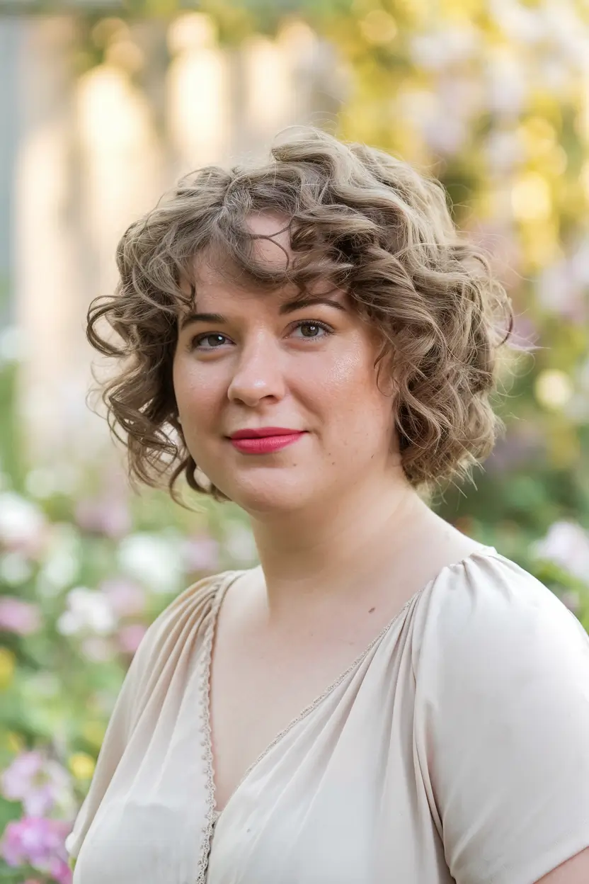 fall haircuts chubby face Soft Curly Bob With Bangs That Bounce